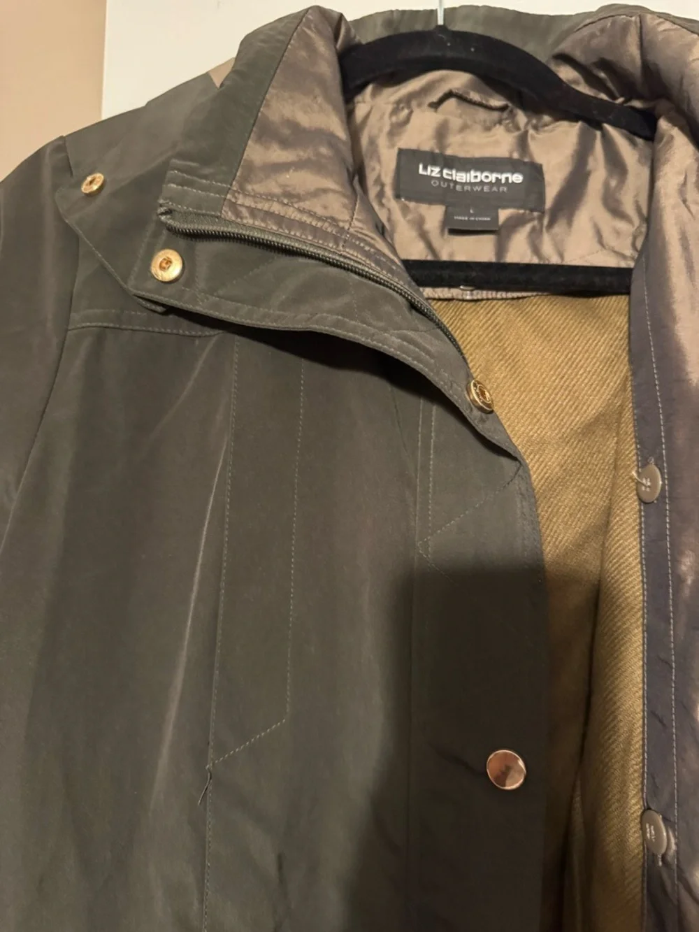 Liz Claiborne Olive Green Trench-Style Women's Jacket - Picture 3 of 3